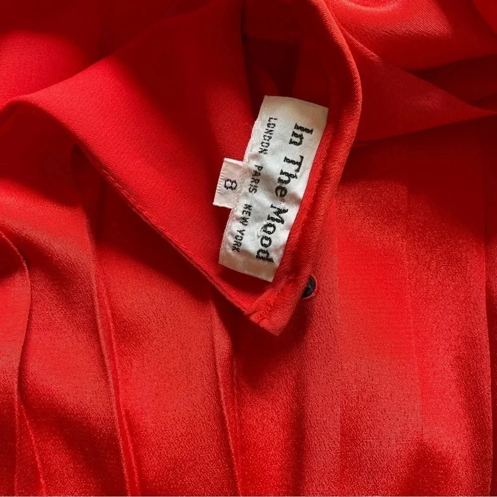 Vtg In The Mood Red Orange Pleated Day Dress - size 8 - Picture 11 of 16